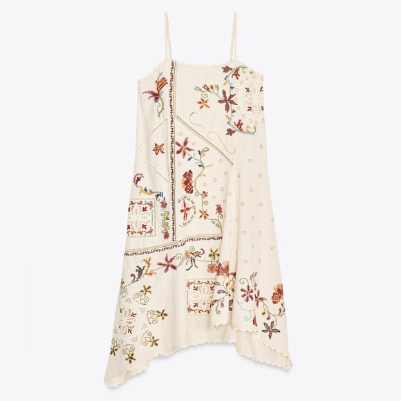 [🌟 PRICE FIRM] ZARA ZW Collection Floral Embroidered Asymmetric Dress - Picture 4 of 14